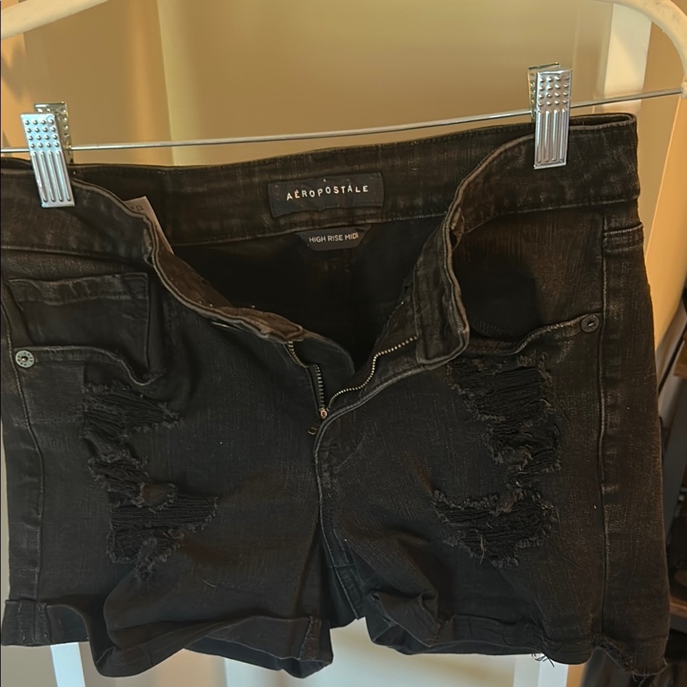 Aeropostale Black Ripped High Waist Shorts